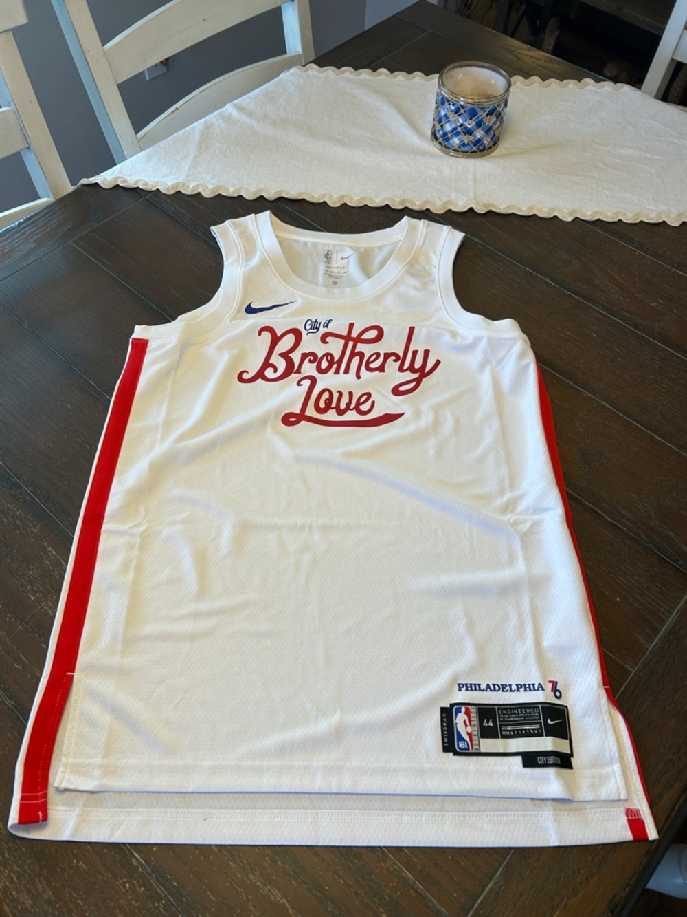 Nike White & Red "Brotherly Love" Philadelphia Basketball Jersey